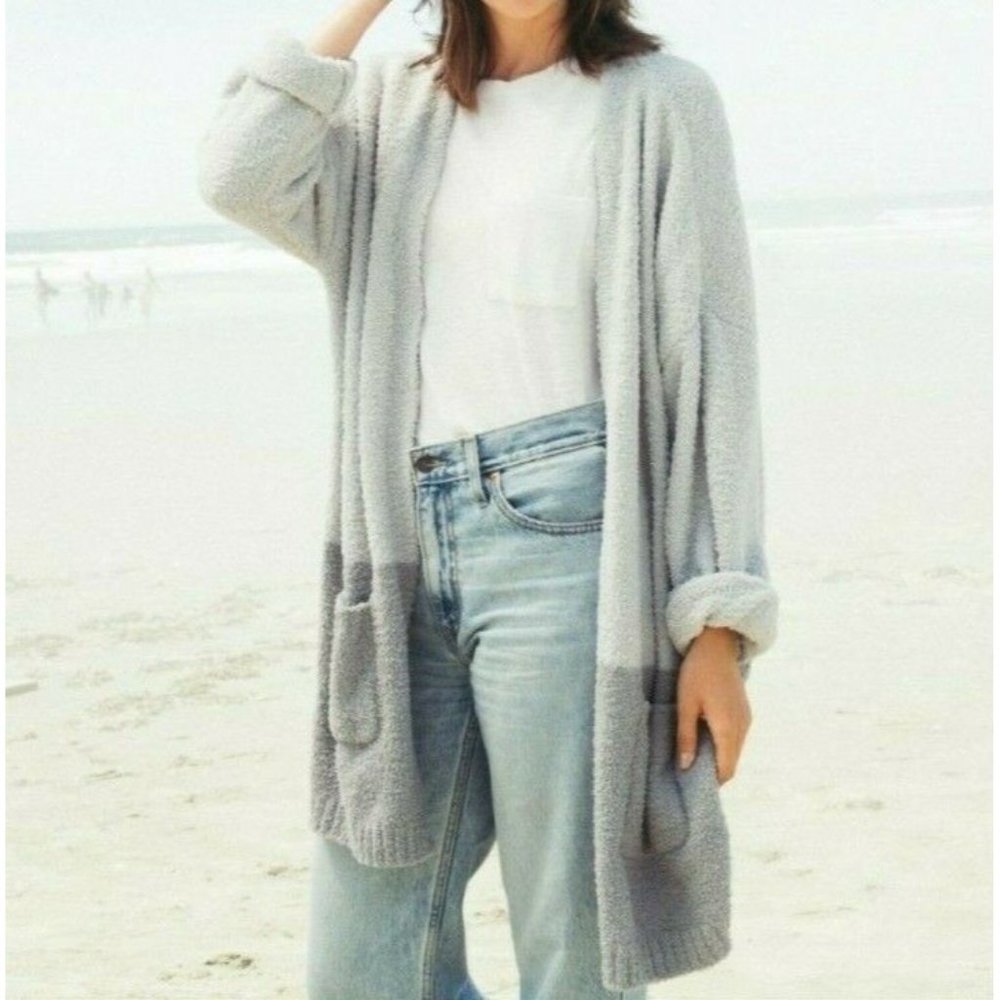 Thread & Supply Women's Plush Cloud Wrap OSFM Open Front Gray Pockets Cardigan